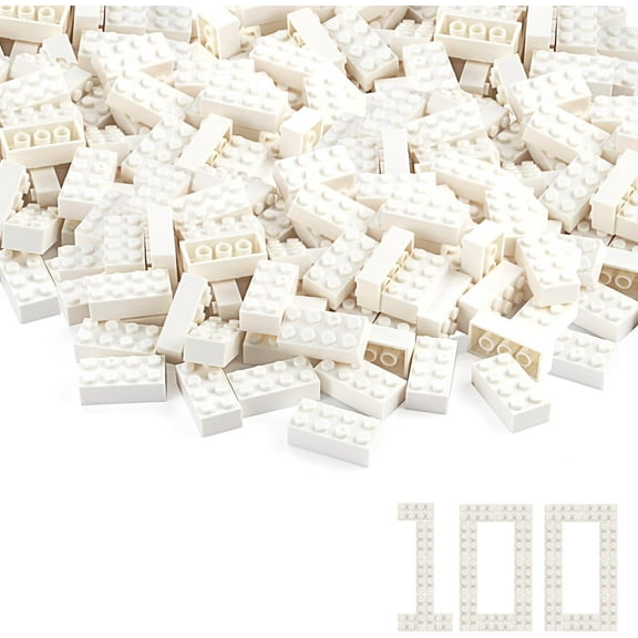 100pcs 2x4 Bricks White Pieces Parts Classic Building Blocks Creative Play Set Toy Accessories Combine with 3001 Major Brick Brands