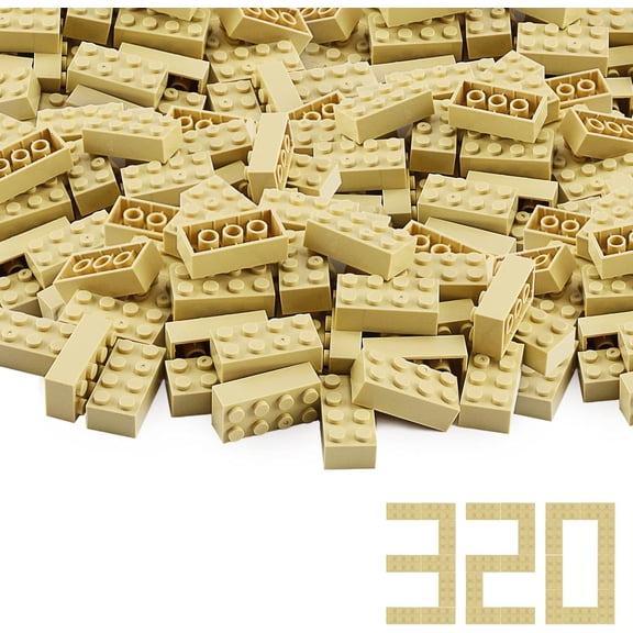 2x4 Bricks Tan 320 Pieces Parts Khaki Classic Building kit Creative Play Set Basic Blocks Toy Accessories Compatible with 3001 Major Brands (Tan)