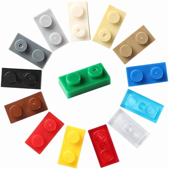 Basic Parts 700 Pieces Plate 1x2 Multicolored Building Creative Play Blocks Set Toy Classic Compatible with 3023 Major Base Brands (14 Mixed Color)
