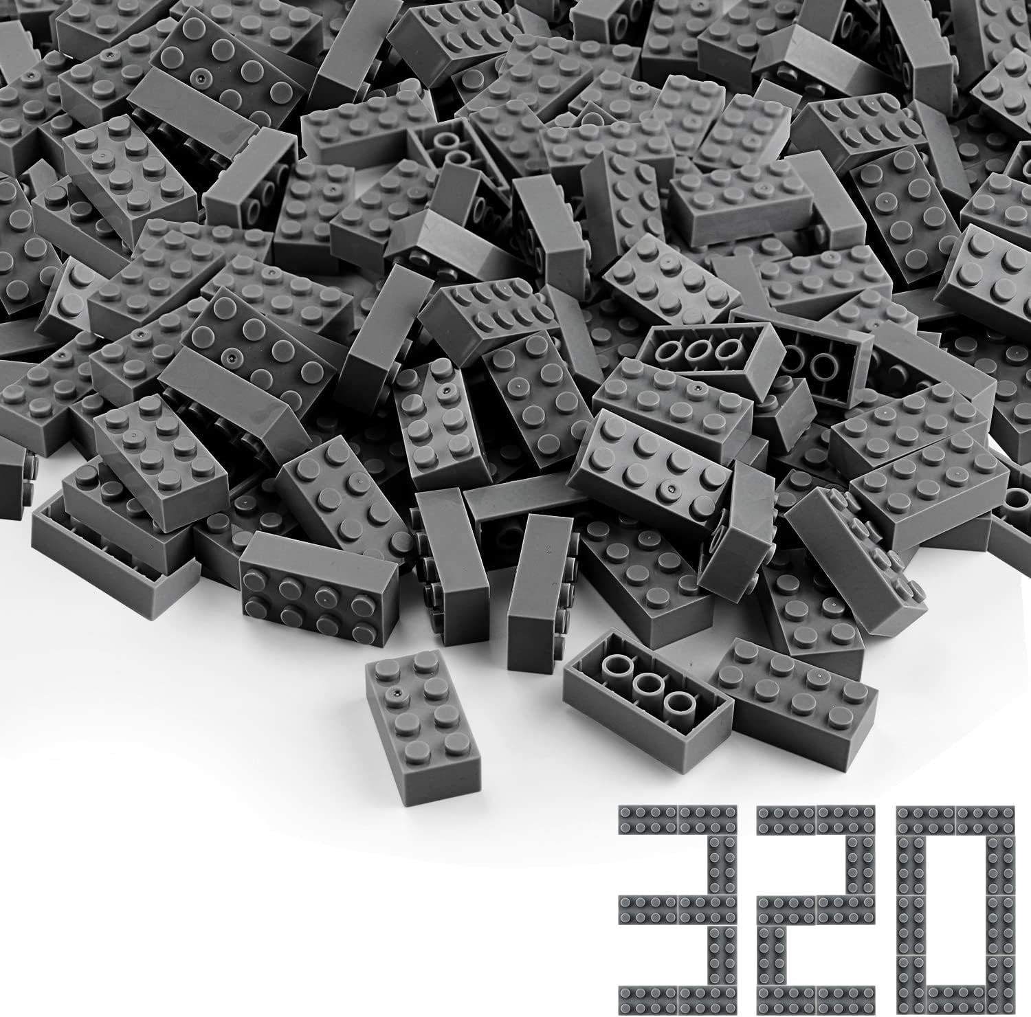 Dark Bluish Gray 2x4 Bricks 320 Pieces Grey Classic Building Blocks ...