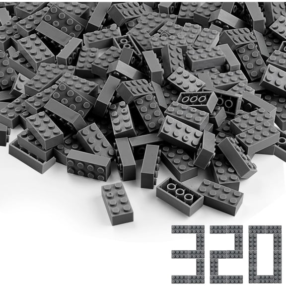 Dark Bluish Gray 2x4 Bricks 320 Pieces Grey Classic Building Blocks Creative Play Set Toy Accessories Compatible with Major Brick Brands (Gray deep)