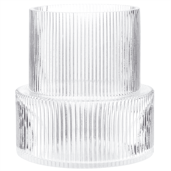Felhcc Ribbed Glass Vase, Flower Vase, Fluted Glass Vase, Clear Vase for Living Room, Dining Room, Wedding, Office, 7.5 Inches