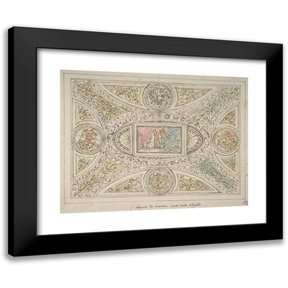 Felice Giani 14x12 Black Modern Framed Museum Art Print Titled - Design for a Ceiling with Decoration Related to Virgil's Sixth Canto (1758-1823)