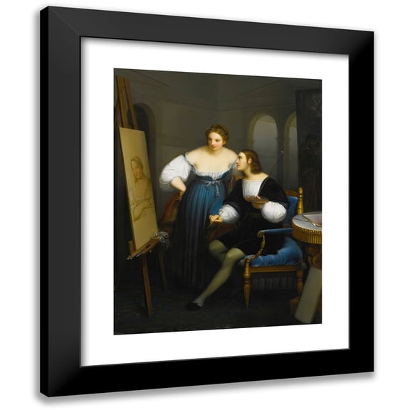 Felice Schiavoni 19x24 Black Modern Framed Museum Art Print Titled - Raphael&nbsp;Painting La&nbsp;Fornarina (1832)
