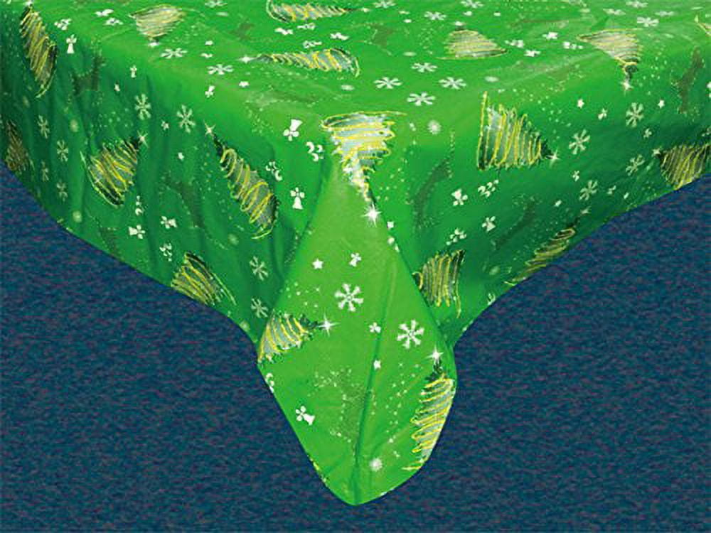 Felices Pascuas Holiday Vinyl Tablecloth with Polyester Flannel Backing