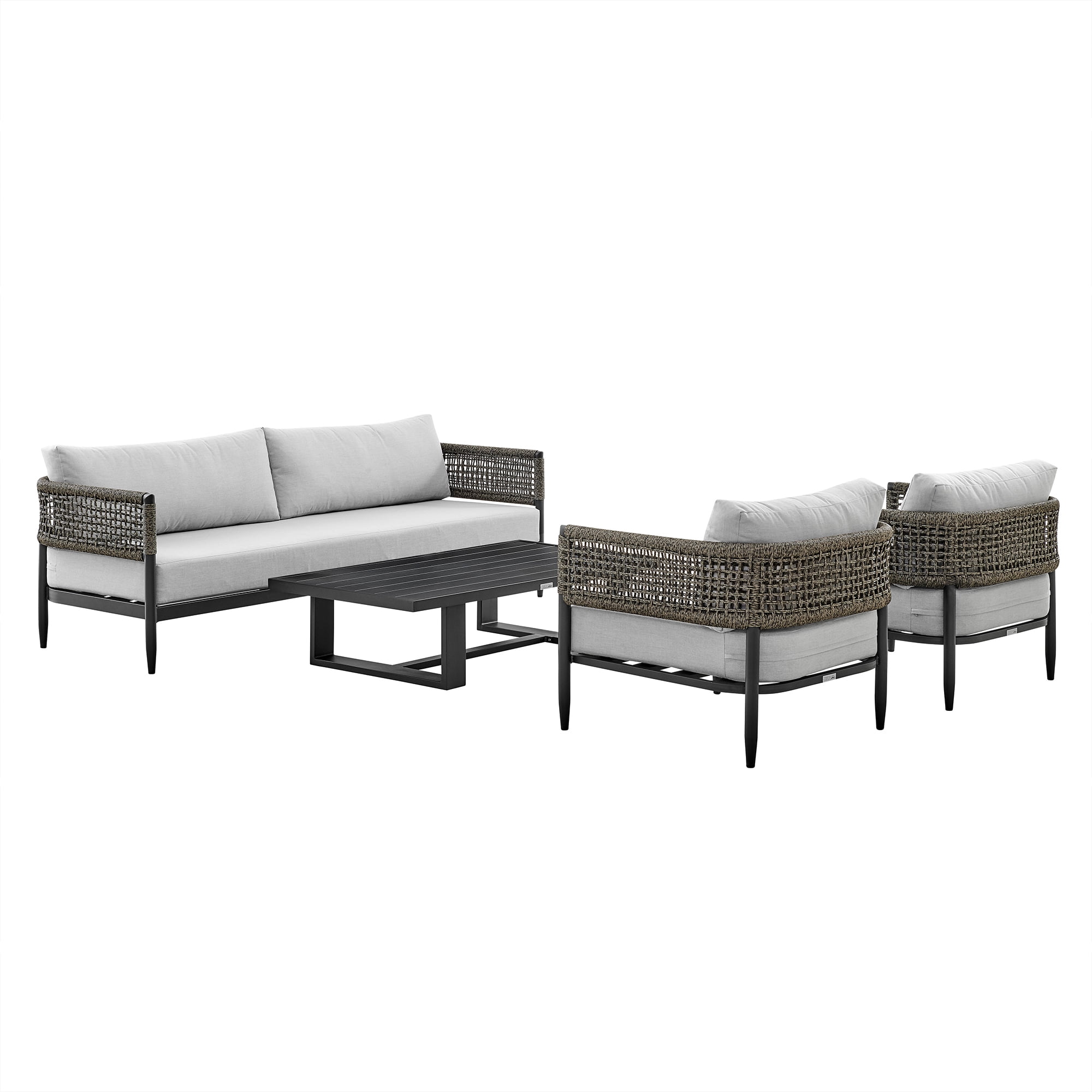 Felicia 4-Piece Black Aluminum and Rope Outdoor Seating Set
