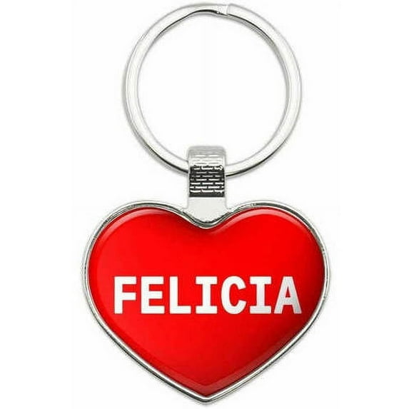 Felicia - Names Female Metal Heart Keychain Key Chain Ring, Multiple Colors Available