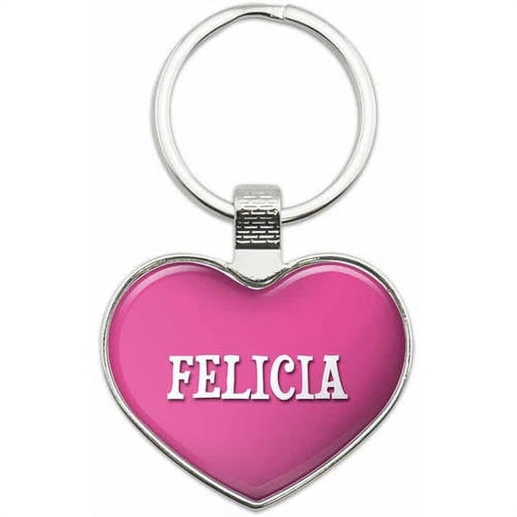 Felicia - Names Female Metal Heart Keychain Key Chain Ring, Multiple Colors Available