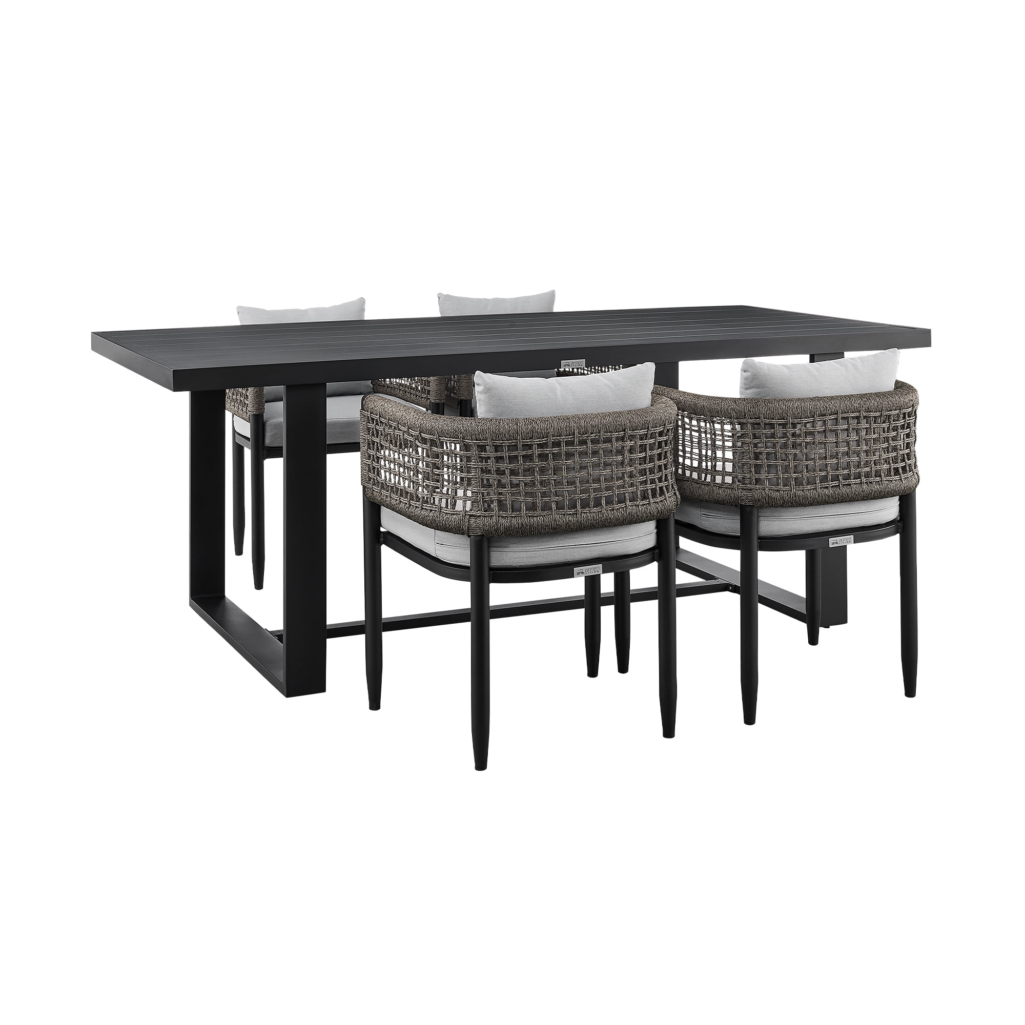 Felicia Black Aluminum 5-Piece Outdoor Dining Set with Grey Cushions