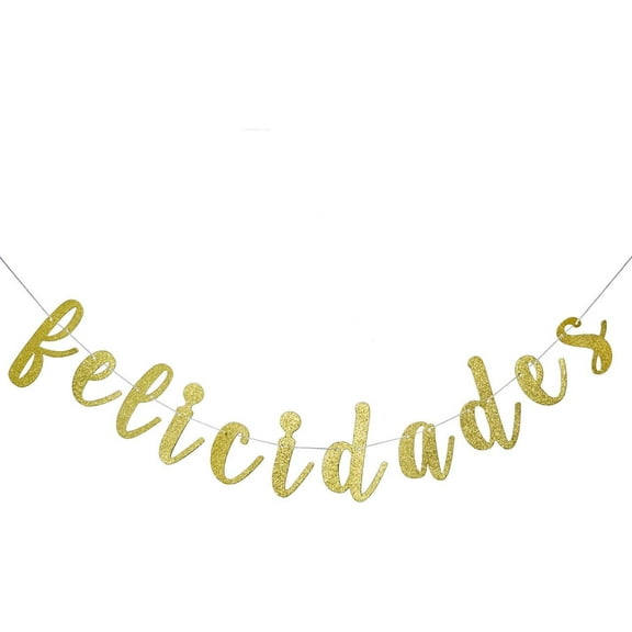 Felicidades Glitter Banner, Graduation, Wedding, Home Party Decorations, Congratulations Assembled Photo Backdrop Supplies (Gold)