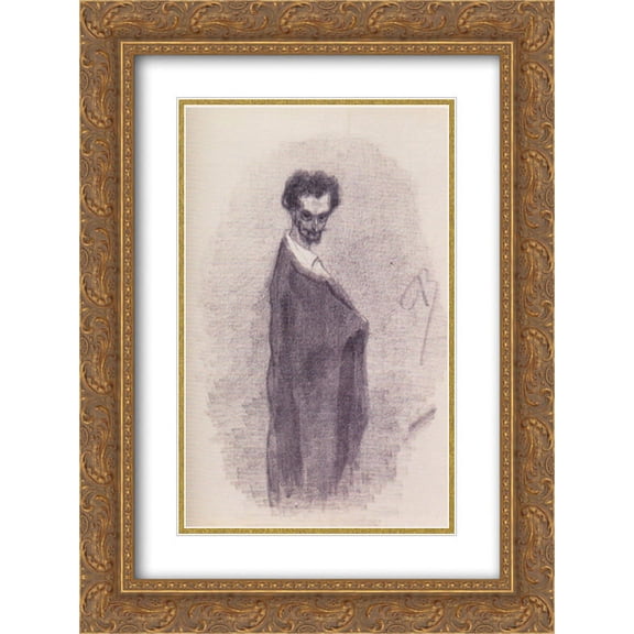 Felicien Rops 2x Matted 20x24 Gold Ornate Framed Art Print 'Satanic Self-Portrait'