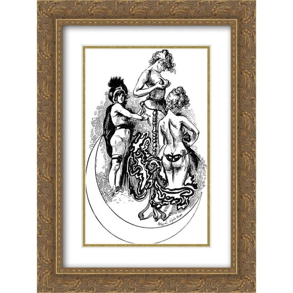 Felicien Rops 2x Matted 20x24 Gold Ornate Framed Art Print 'Women'