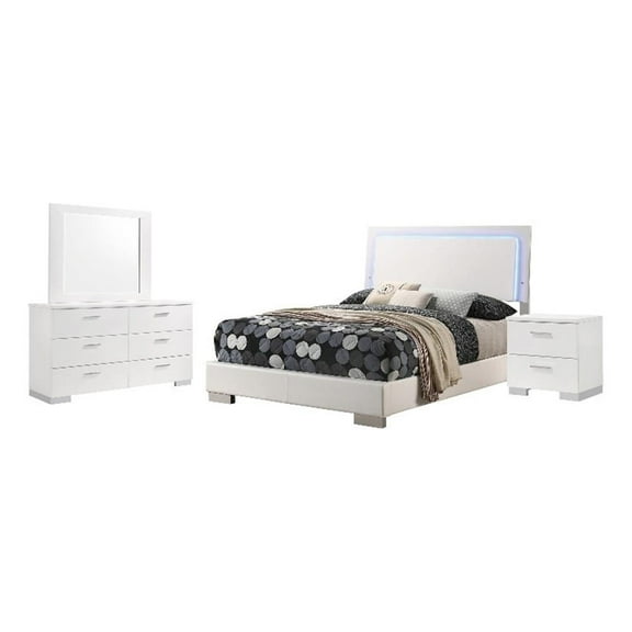 Felicity 4-piece Eastern King Bedroom Set with LED Headboard Glossy White