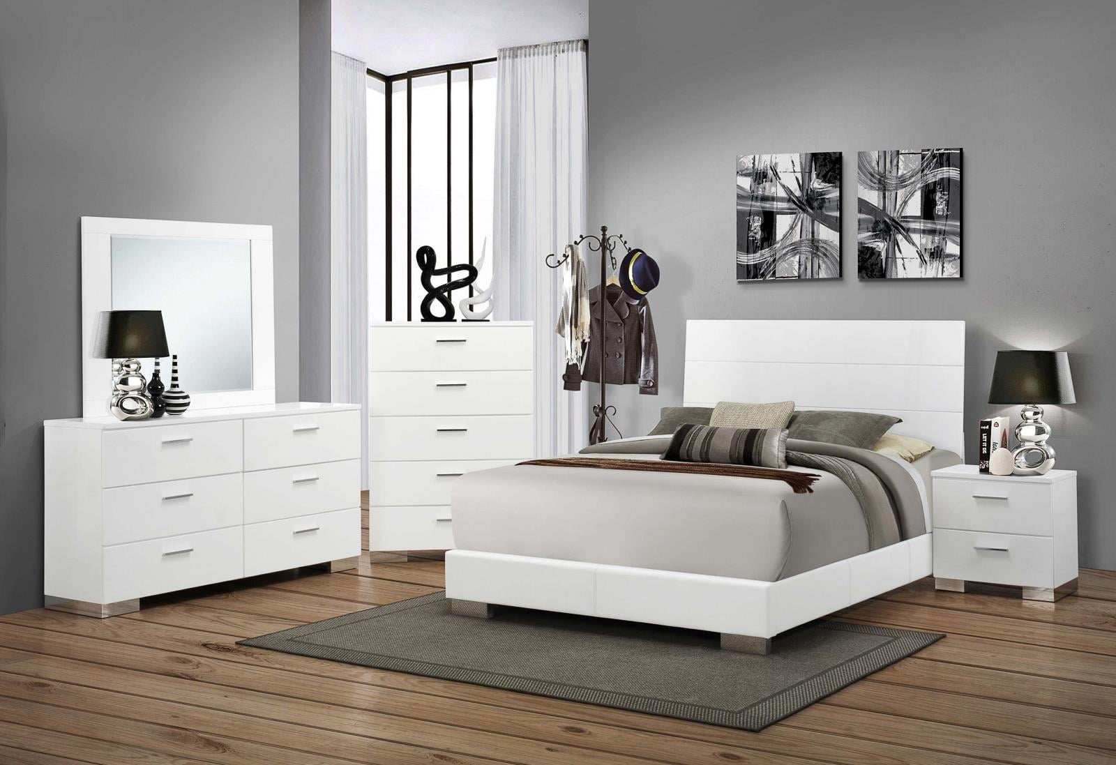 Glossy White 6-Piece Queen Bedroom Set with Storage