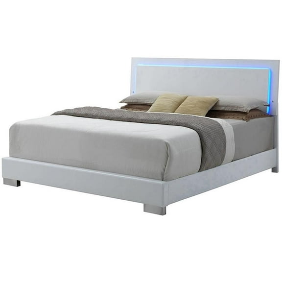 Felicity California King Panel Bed with LED Lighting Glossy White
