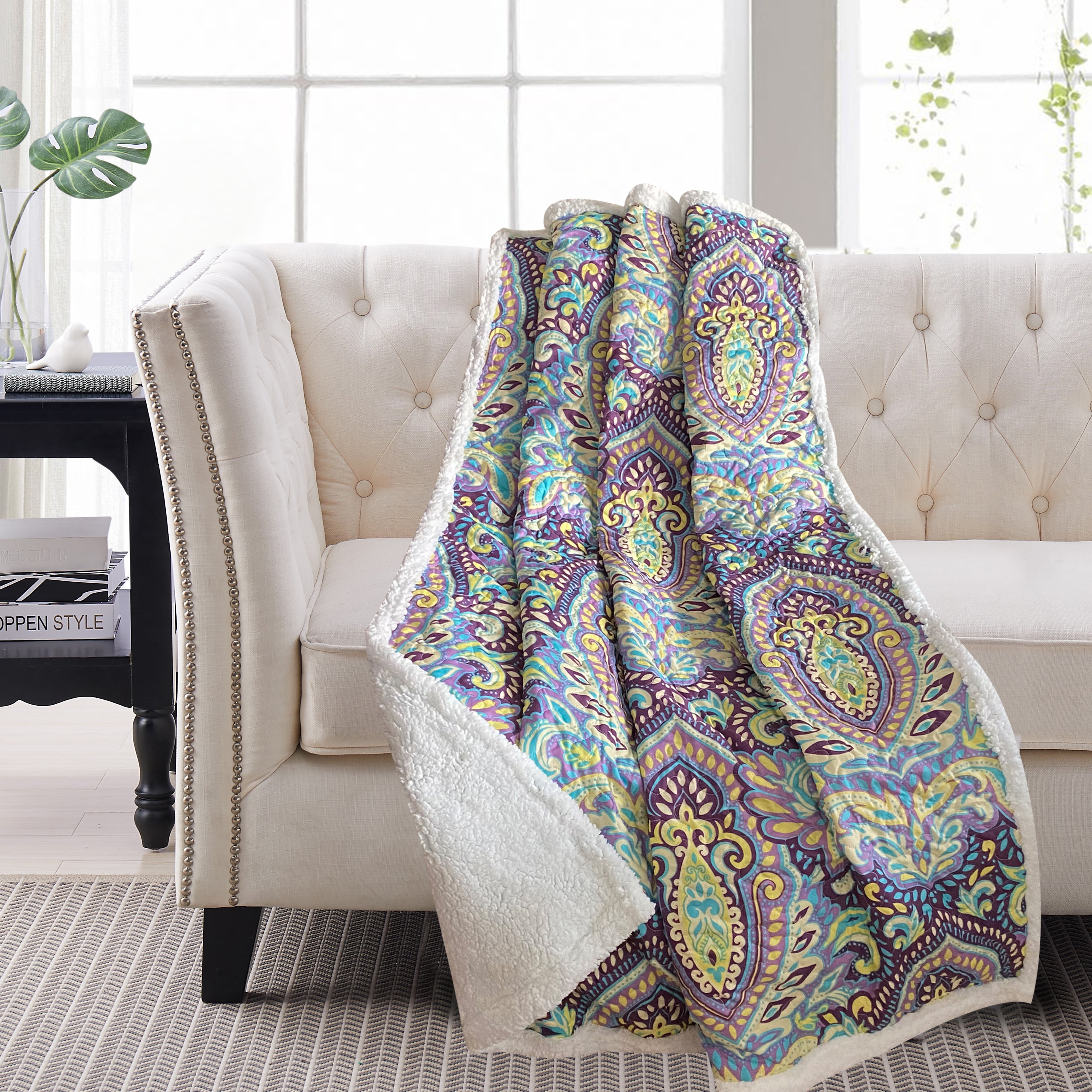 Felicity Jewel Reversible Machine Washable Sherpa Throw Blanket, Standard Throw