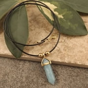 Felicity Jewelry Designs - Amazonite Leather Necklace - Women’s Gemstone Necklace with Gold Tone Accents