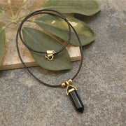 Felicity Jewelry Designs - Black Onyx Leather Necklace - Women’s Gemstone Necklace with Gold Tone Accents