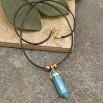 Felicity Jewelry Designs - Turquoise Howlite Leather Necklace - Women’s Gemstone Necklace with Gold Tone Accents
