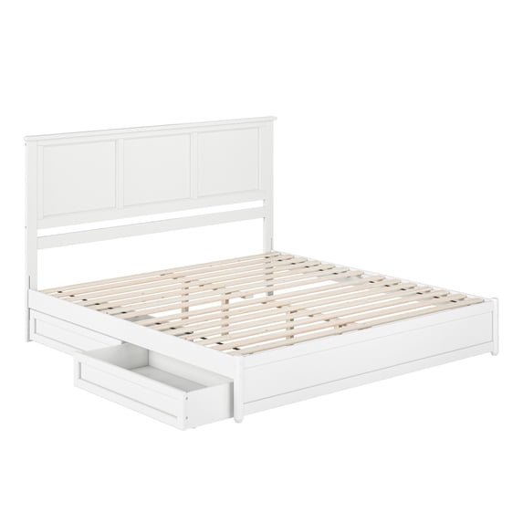 Felicity King Wood Platform Bed with Panel Footboard & Storage Drawers in White