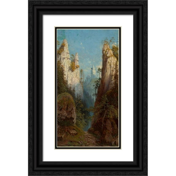 Feliks Brzozowski 14x24 Black Ornate Framed Double Matted Museum Art Print Titled: Fathers at the Prądnik River (1879)