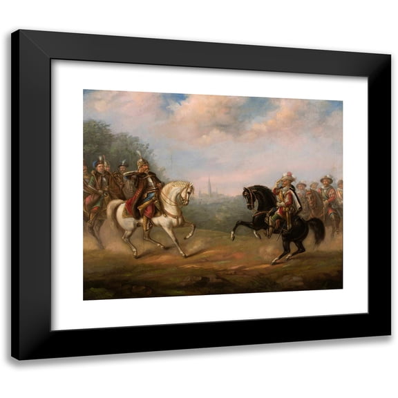 Feliks Sypniewski 14x12 Black Modern Framed Museum Art Print Titled - King John III Sobieski Meets Emperor Leopold at Vienna (Before 1838)