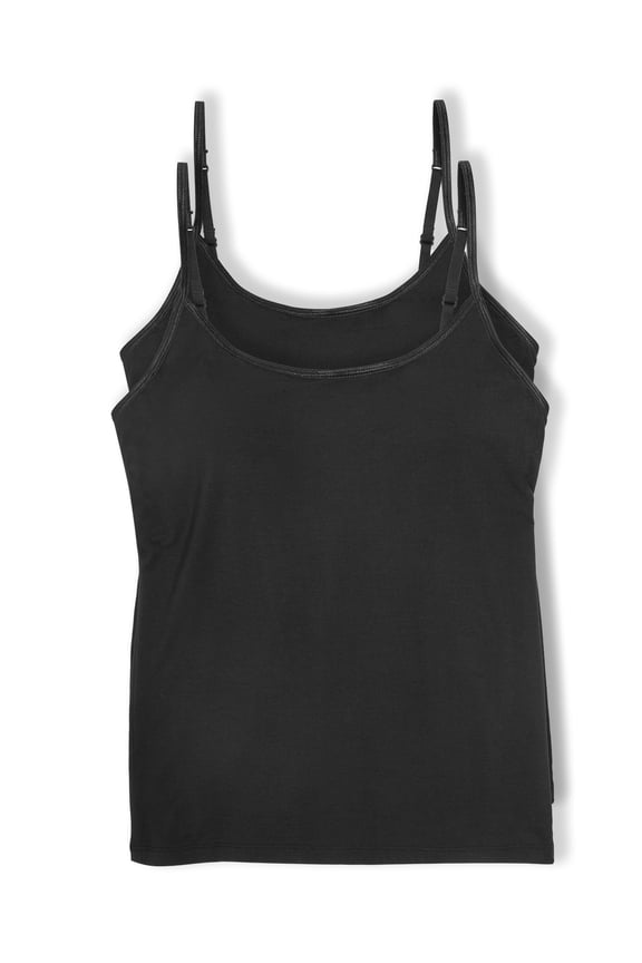 | 2-Pack So Smooth Modal Cami Top with Hidden Built In Shelf Bra Support (Black, Small)
