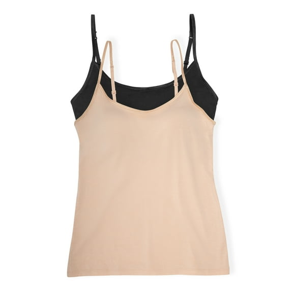 Felina | 2-Pack So Smooth Modal Cami Top with Hidden Built In Shelf Bra Support (Black Warm Neutral, Medium)