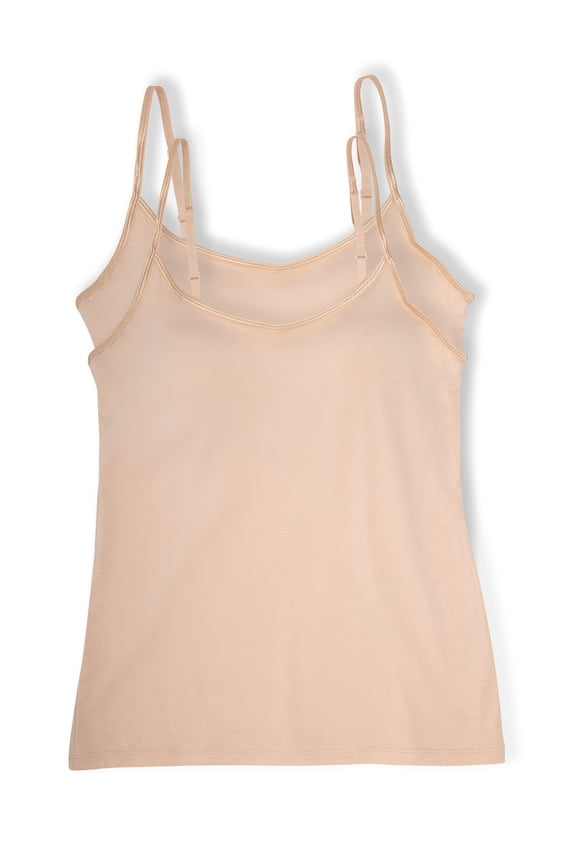 | 2-Pack So Smooth Modal Cami Top with Hidden Built In Shelf Bra Support (Warm Neutral, Small)