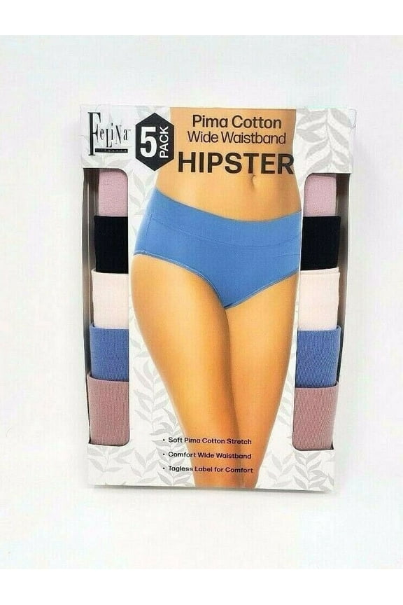 5 Pack Ladies Pima Cotton Wide Waistband Hipster, Size: M