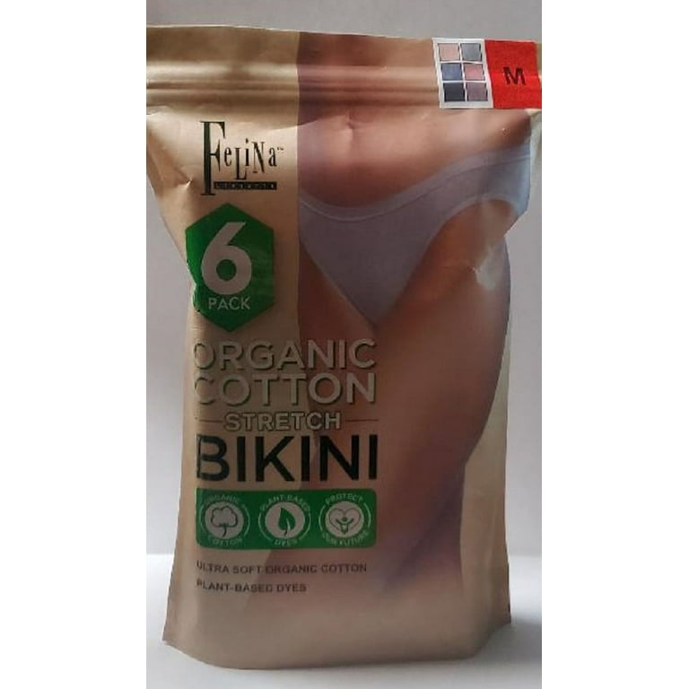Felina 6 Pack Organic Cotton Stretch Bikini, Size: Medium