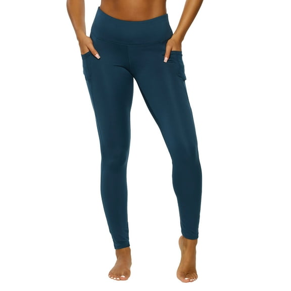 Felina | Athletic Pocket Legging | Yoga Pants | Lounge (Majolica Blue, Large)