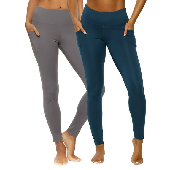 Felina | Athletic Pocket Leggings | 2-Pack | Lounge (Majolica Blue Storm, Medium)