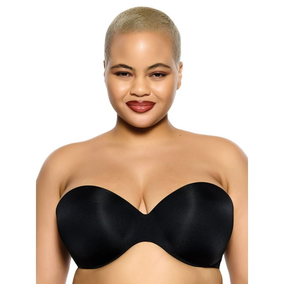 Felina | Body Luxe Strapless Contour Bra | Hypoallergenic | No Show | Adjustable (Black, 34D)