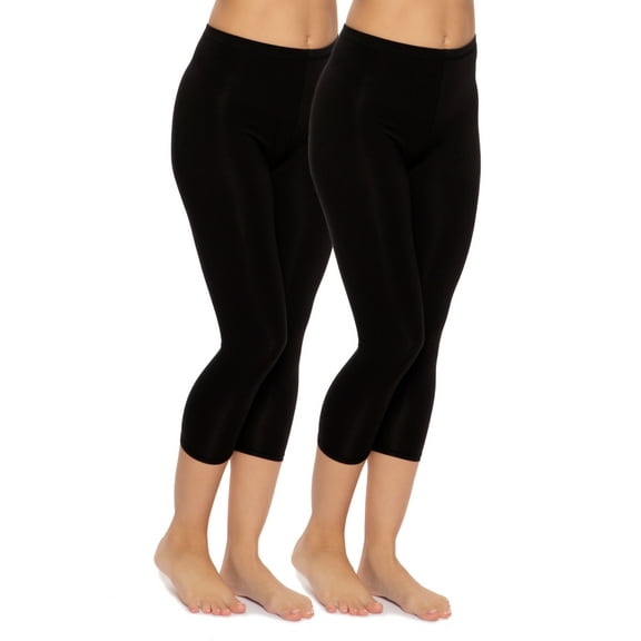 Felina | Cotton Modal Capri Leggings 2-Pack | Lightweight & Soft (Black/Black, Medium)