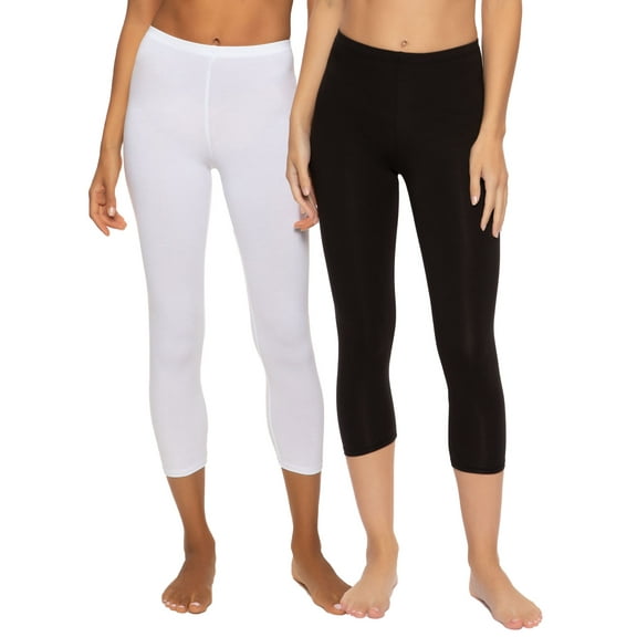 Felina | Cotton Modal Capri Leggings 2-Pack | Lightweight & Soft (Black White, Medium)