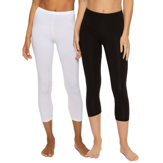 Felina | Cotton Modal Capri Leggings 2-Pack | Lightweight & Soft (Black White, X-Small)