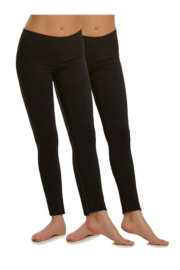 Cotton Modal Leggings (2-Pack) Extra Lightweight Breathable Leggings for Women, Lounge Pants, Style: C2201 (Black, Large)