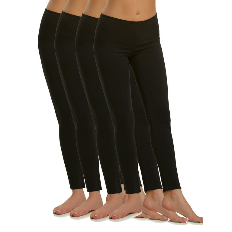 Felina | Cotton Modal Lightweight Legging | 4-Pack | Yoga Pants | Mid Rise  (Black, Medium)