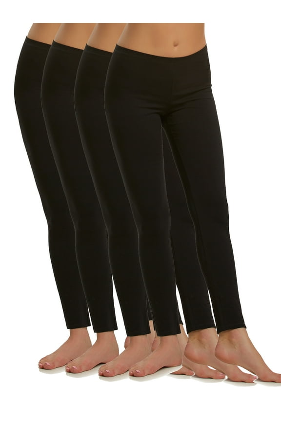 | Cotton Modal Lightweight Legging | 4-Pack | Yoga Pants | Mid Rise (Black, X-Large)