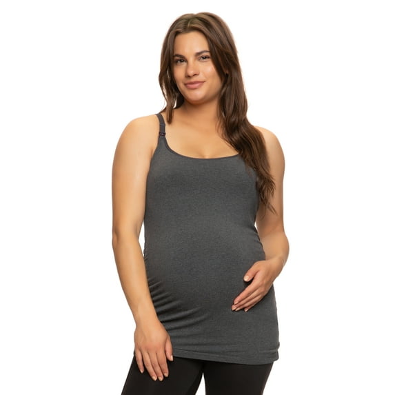 Felina | Cotton Modal Maternity Cami with Nursing Clips (Heathered Charcoal, Medium)