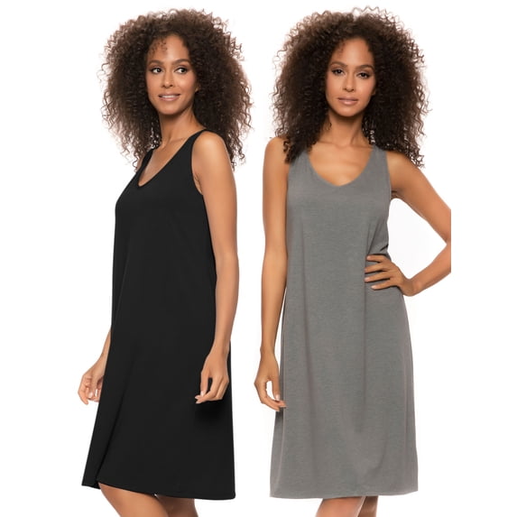 Felina | Cotton Modal Sleep Dress | 2-Pack (Black Gray Heather, X-Small)