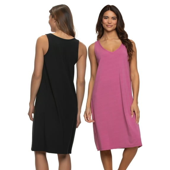 Felina | Cotton Modal Sleep Dress | 2-Pack (Black Raspberry, X-Large)