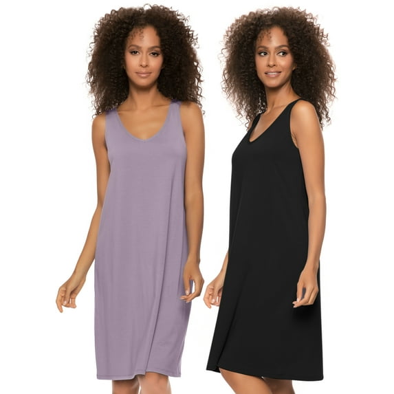 Felina | Cotton Modal Sleep Dress | 2-Pack (Sea Fog Black, X-Large)