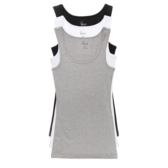 Felina Womens Cotton Ribbed Tank Top 3-Pack