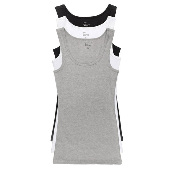 Felina Womens Cotton Ribbed Tank Top 3-Pack (Essentials, Small)