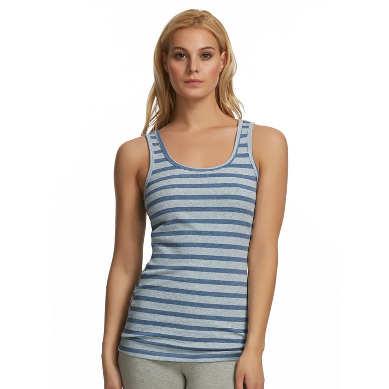 Felina Cotton Ribbed Tank Top - Class Tank Top for Women, Workout Tank Top  For Women (Color Options Available) (Denim Stripe, X-Large)