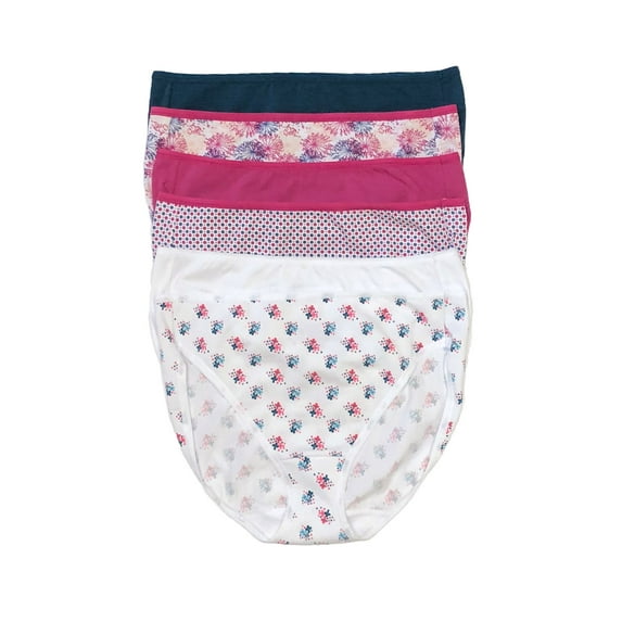 Felina Cotton Stretch Hi Cut Panty (6-Pack) Full Coverage Underwear for Women - Sexy Lingerie Panties for Women, Style: C1818 (Berry Pines, Large)