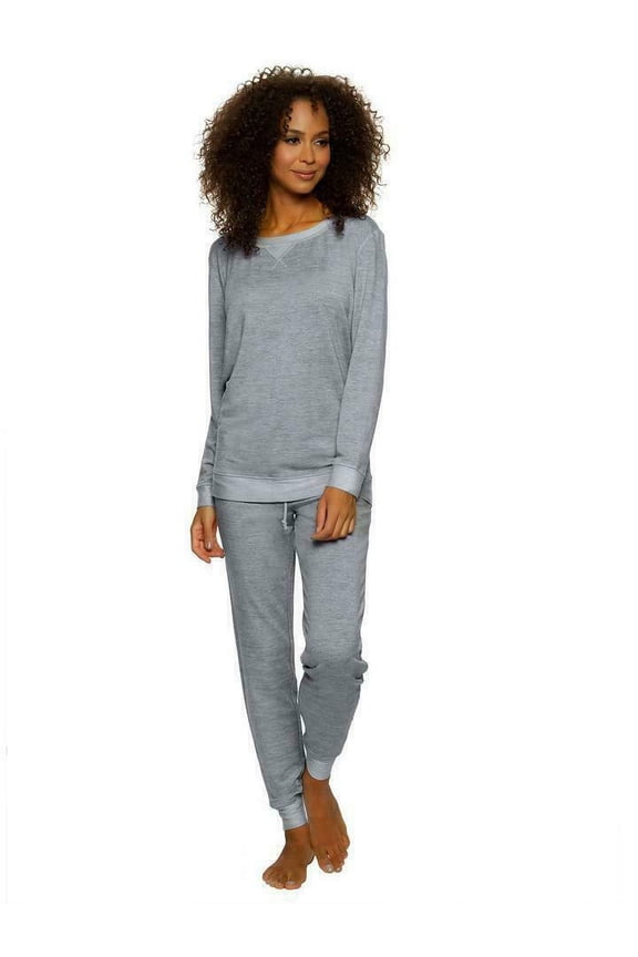 Crewneck Top & Jogger Pants 2-Piece Lounge Set, Gray/Blue Medium