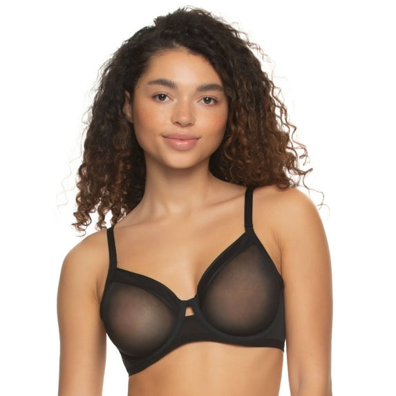 Ethereal Sheer Mesh Unlined Underwire Bra (Black, 38DD)